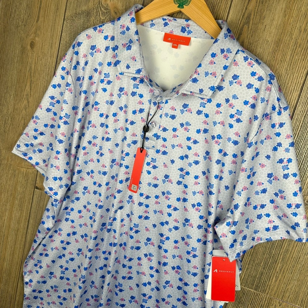 Redvanly Leone Polo Men XXL Blue Lavender Floral Print Golf Short Sleeve Shirt